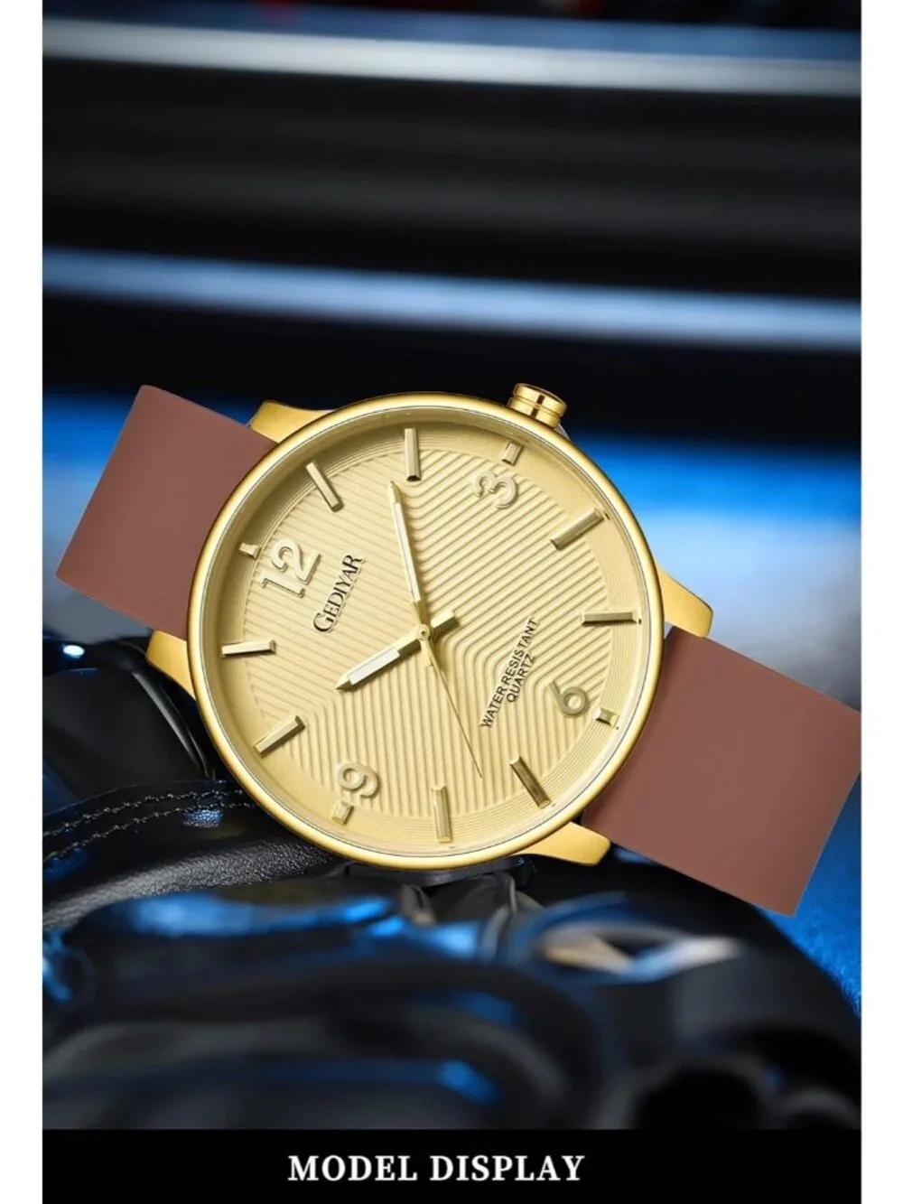 Men's Brown And Gold Analog Simple Ultra Thin Waterproof Minimalist Wrist Watch